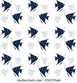 Seamless fabric. A Maritime theme. Blue. Ornament, background, texture, wrapping, Wallpaper , greeting, print. Fish. Vector shares.