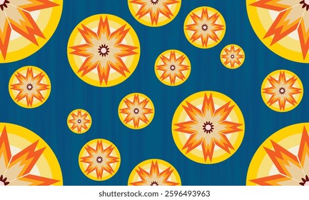 Seamless fabric pattern, beautiful arranged circles and the flowers are in the middle, abstract geometric background