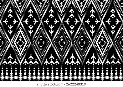 Padrão de tecido sem costura, fundo preto decorado com padrões amarelos, imitando tecido tecido, tecido tailandês, padrão geométrico