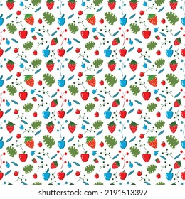 color de tela sin fisuras de manzana de frutas y fresa 
