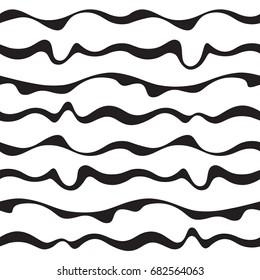 Seamless fabric pattern with curve black lines. Abstract monochrome wave nature eco background.