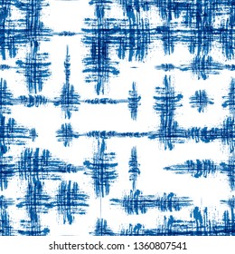Seamless  Fabric Pattern with Dry Watercolor Lines and Stripes. Cracked Marine Texture. Abstract Watercolor Drawing Pattern. Bohemian Print Design. Scattered Shibori Backdrop.