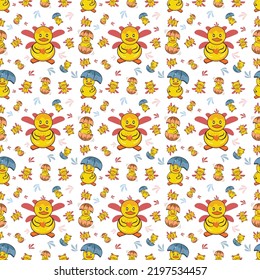 seamless fabric pattern ducks doing cute things 