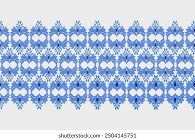 Seamless fabric pattern. European blue native damask pattern. White background illustration, vector, wallpaper.