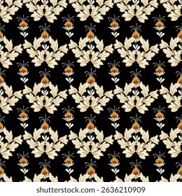 Seamless fabric pattern, exotic pattern, modern pattern, luxury, distinctive, vector pattern, wallpaper, decoration, black background