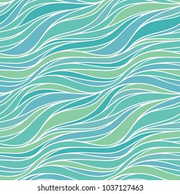 Seamless fabric pattern with lines. Abstract green wave nature eco background.