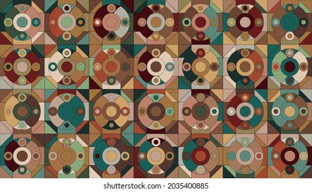 seamless fabric pattern, with octagon and circle shapes, with cool color patterns 