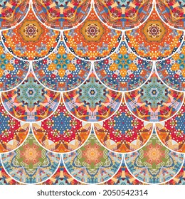Seamless fabric pattern with painted variegated scales. Vector illustration.