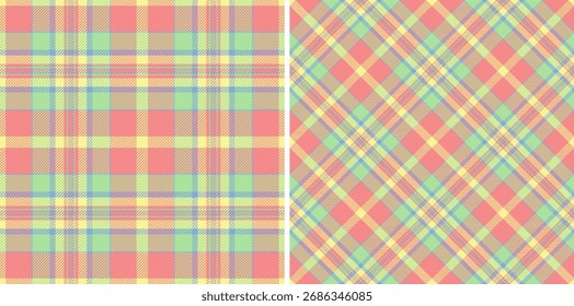 Padrão de tecido sem costura de tartã têxtil xadrez com um fundo de textura de verificação de vetor. Definido em cores arco-íris para tweed na moda moderna.