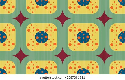 Seamless fabric pattern, Square fabric pattern with big and small circles in the center inside, arranged in beautiful rows, seamless vector geometric pattern, abstract red background