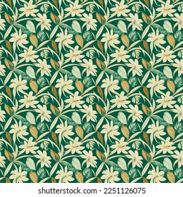 Seamless fabric pattern, texture, Josef Frank, flowers , palm leaf , jungle plant