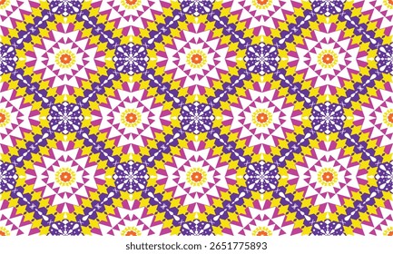 Seamless fabric pattern, triangles and rhombus lined up in rows to form a beautiful overlapping rhombus shape, with flowers in the center, abstract geometric background