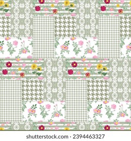 seamless fabric pattern with wild flowers and rose bouquets background. vector illustration