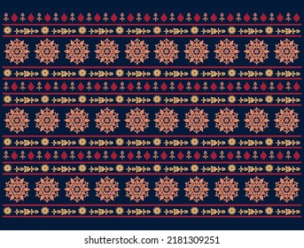 seamless fabric pattern_ thai style flower, It is a design in the style of Thai pattern fabric and beautiful colors.