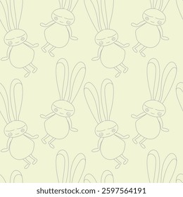 Seamless fabric of rabbits pattern, like illustration. Suit for package design, wallpaper, fashion print, Housing wallpaper, happy easter.
