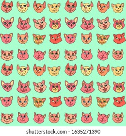 seamless fabric repeating vector colored pattern with funny cats 