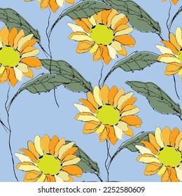 Seamless fabric of  sun flowers Pattern, like illustration. Suit for package design, wallpaper, fashion print.