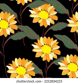 Seamless fabric of  sun flowers Pattern, like illustration. Suit for package design, wallpaper, fashion print.