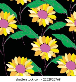 Nahtlose Gewebe aus Sonnenblumen Muster, wie Illustration. Geeignet für Paket-Design, Bildschirmhintergrund, Modedruck.