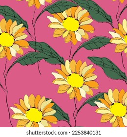 Seamless fabric of  sun flowers Pattern, like illustration. Suit for package design, wallpaper, fashion print.