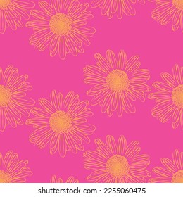 Tejido sin foco de flores de sol Patrón, como ilustración. Suit para diseño de paquetes, fondo de pantalla, impresión de moda.