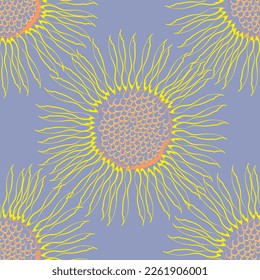 Seamless fabric of  sun flowers Pattern, like illustration. Suit for package design, wallpaper, fashion print.