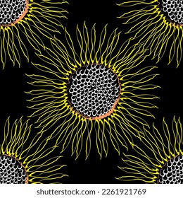 Seamless fabric of  sun flowers Pattern, like illustration. Suit for package design, wallpaper, fashion print.