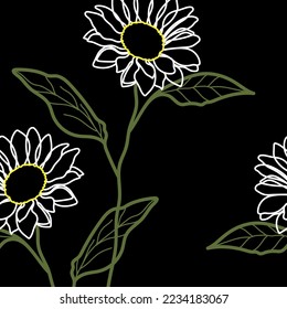 Seamless fabric of  sunflowers Pattern, like minimal style. Suit for package design, wallpaper, fashion print.