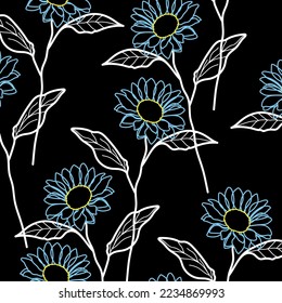 Seamless fabric of  sunflowers Pattern, like minimal style. Suit for package design, wallpaper, fashion print.