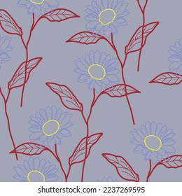 Seamless fabric of  sunflowers Pattern, like minimal style. Suit for package design, wallpaper, fashion print.