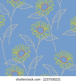 Seamless fabric of  sunflowers Pattern, like minimal style. Suit for package design, wallpaper, fashion print.