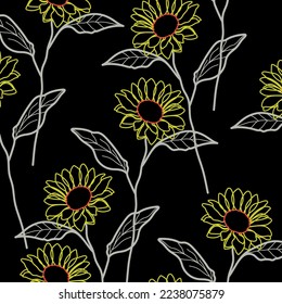Seamless fabric of  sunflowers Pattern, like minimal style. Suit for package design, wallpaper, fashion print.