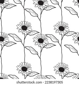 Seamless fabric of  sunflowers Pattern, like minimal style. Suit for package design, wallpaper, fashion print.