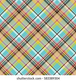 Seamless fabric texture plaid blue madras. Vector illustration.