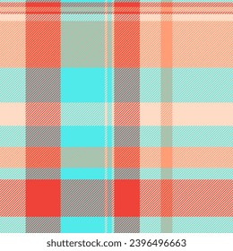 Seamless fabric texture of plaid vector pattern with a tartan background textile check in light and teal colors.