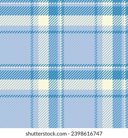 Seamless fabric texture of vector check textile with a tartan plaid pattern background in light and cyan colors.