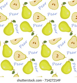 Seamless fabric. Tile for your design. Fresh pear icon vector illustration. Text
