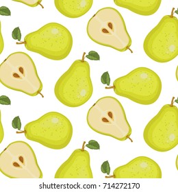 Tecido sem costura. Lado a lado para seu design. Meia pera. Ilustração de vetor de ícone de pera fresca.