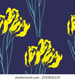 Seamless fabric of tulip pattern, like illustration. Suit for package design, wallpaper, fashion print, Housing wallpaper, arty-crafty.
