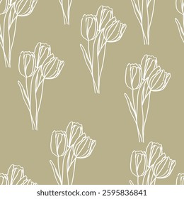 Seamless fabric of tulips pattern, like illustration. Suit for package design, wallpaper, fashion print, Housing wallpaper, arty-crafty.
