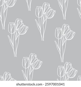 Seamless fabric of tulips pattern, like illustration. Suit for package design, wallpaper, fashion print, Housing wallpaper, arty-crafty.
