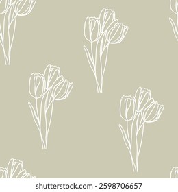 Seamless fabric of tulips pattern, like illustration. Suit for package design, wallpaper, fashion print, Housing wallpaper, arty-crafty.
