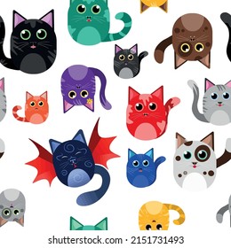 Seamless fabric vector pattern ready to print: colorful happy cats party