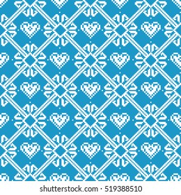 Seamless fabric.Merry Christmas and happy New year. The occasion. Pixels. White and blue color. Background, gift wrapping, design, pattern, ornament, background website. Stock vector.
