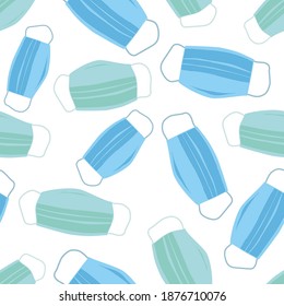 Seamless face mask pattern. All over print vector graphic with dark blue background.