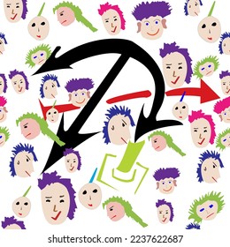 Seamless faces and anchor sign pattern; vector illustration