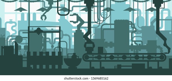 Seamless factory plant conveyor line production development industrial interior flat pattern design decoration background concept illustration