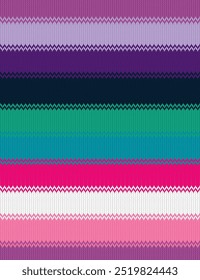 Seamless fairisle sweater knit pattern. Repeating knitted vector print with a striped design. Apparel textile pattern. Hand drawn illustration.