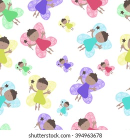 Seamless fairy pattern. Fairy Angels pattern.