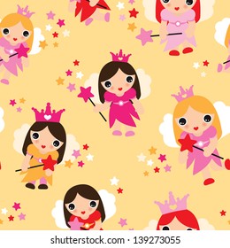 Seamless fairy princess kids illustration decorative background pattern in vector